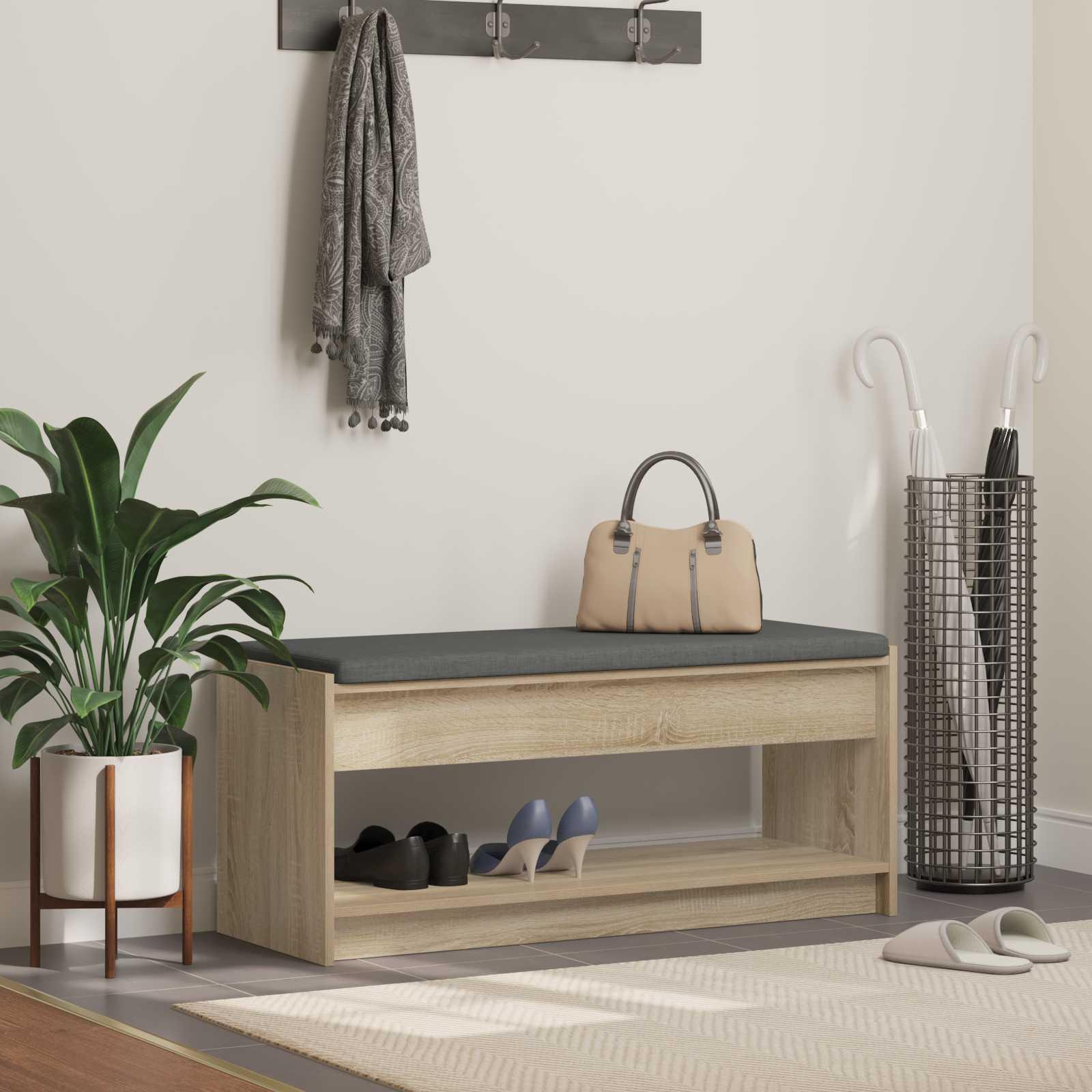 Hallbænk med pude med hylde Sonoma eg 100 x 38 x 46 cm