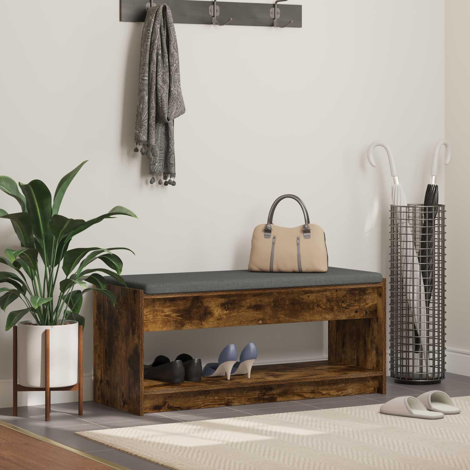 Hallbænk med pude med hylde Røget eg 100 x 38 x 46 cm