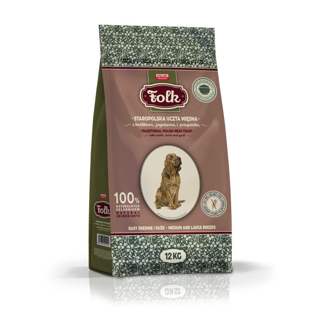 Folk hundefoder til mellem og store racer – Traditionel polsk kødfest med kanin, lam og vagtel, tørfoder – 12 kg
