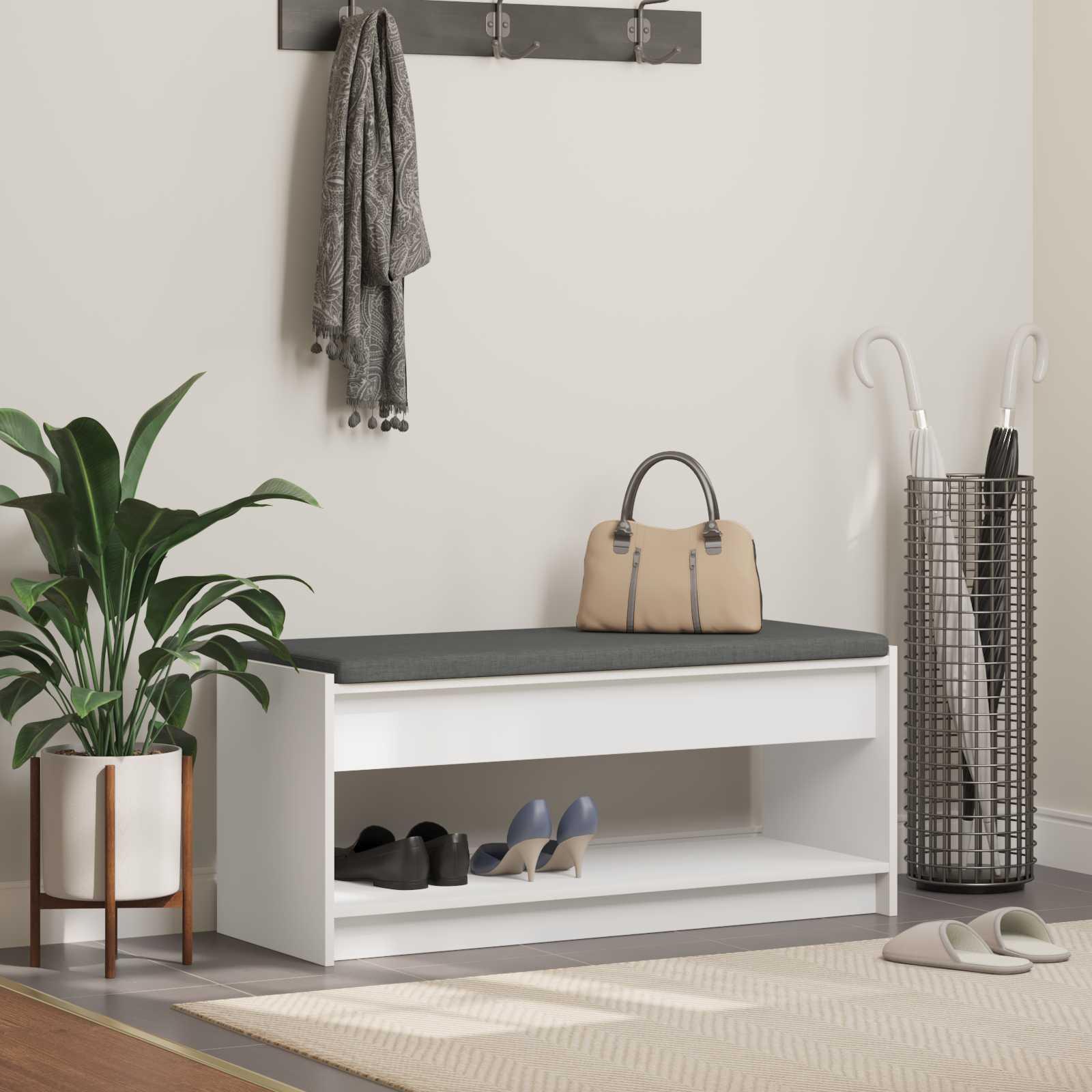 Hallbænk med pude med hylde Hvid 100 x 38 x 46 cm