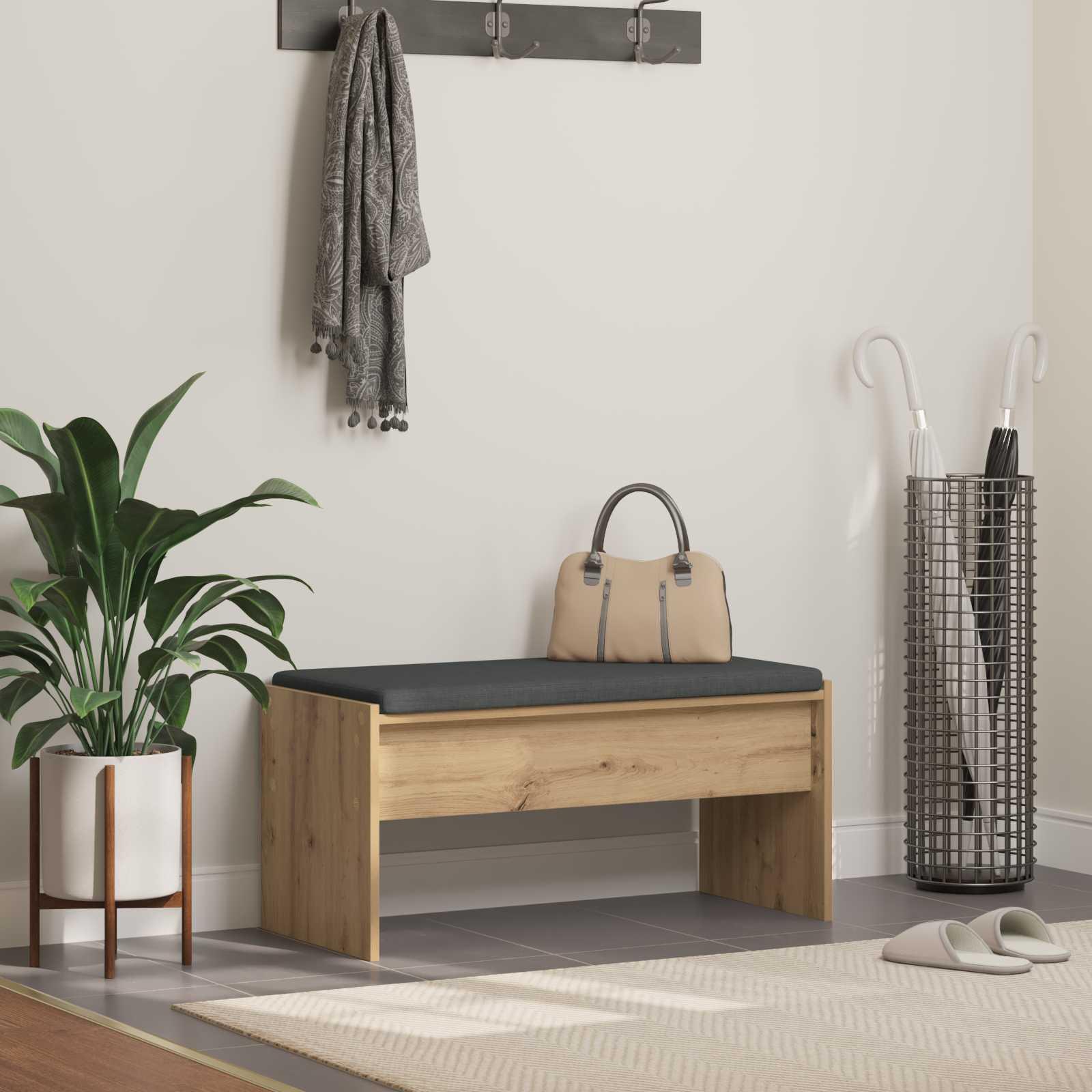 Hallbænk med pude Artisan Egetræ 80 x 38 x 46 cm