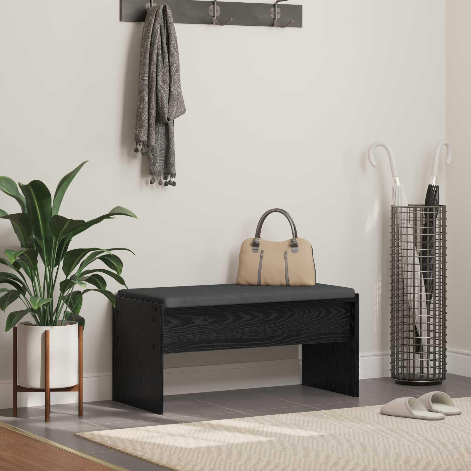 HallbÃ¦nk med pude Sort eg 80 x 38 x 46 cm