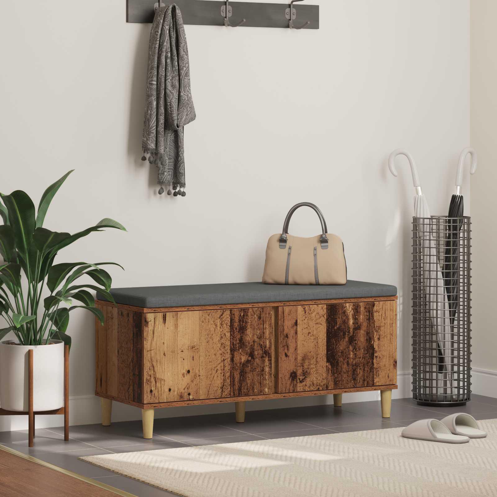Hallbænk med pude med opbevaring Gammelt træ 60 x 38 x 46 cm