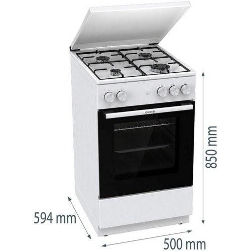 Gorenje GG5A14WJ gaskomfur 50 cm – fritstående, hvid