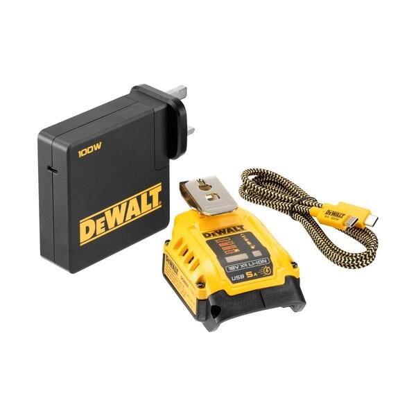 DeWALT DCB094K adapter- og strømkit 100 W – batterioplader med USB, 5 A, 18/54 V
