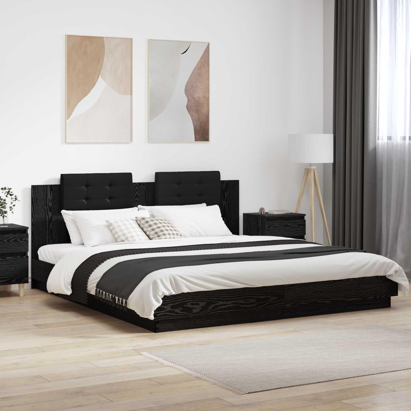 Sengestel med hovedgærde Sort eg 180 x 200 cm Konstrueret træ