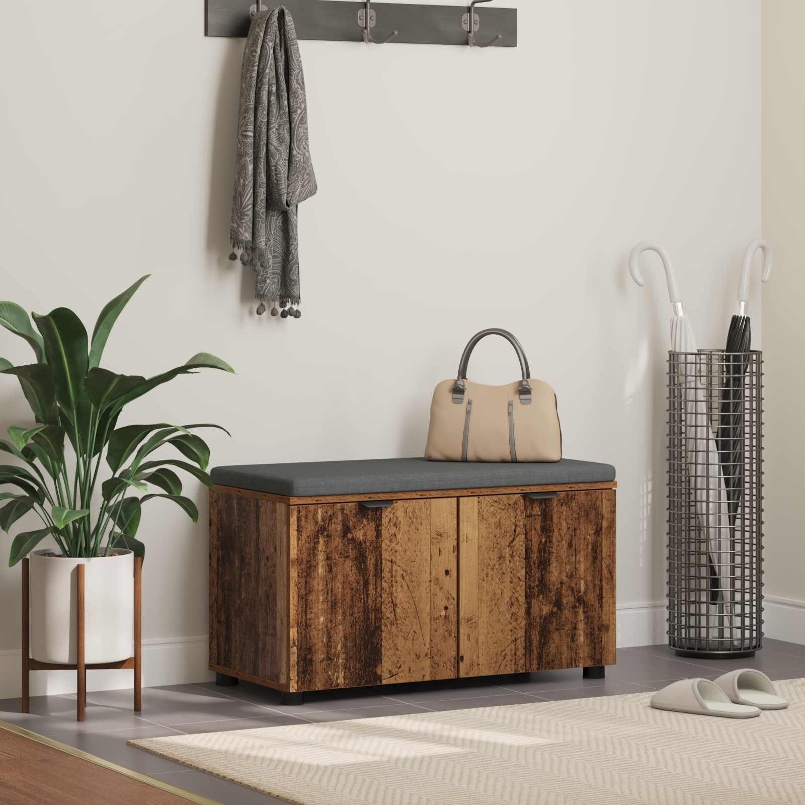 Hallbænk med pude med opbevaring Gammelt træ 80 x 38 x 46 cm