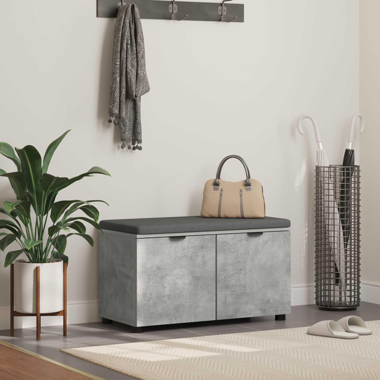 Hallbænk med pude med opbevaring Beton Grå 80 x 38 x 46 cm