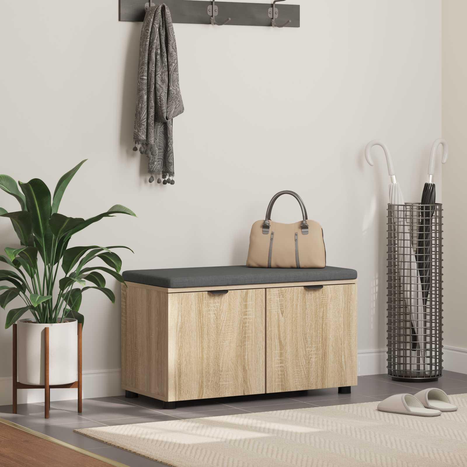 vidaXL Hallbænk med dør Sonoma eg 80 x 38 x 46 cm Kunstigt træ og stof