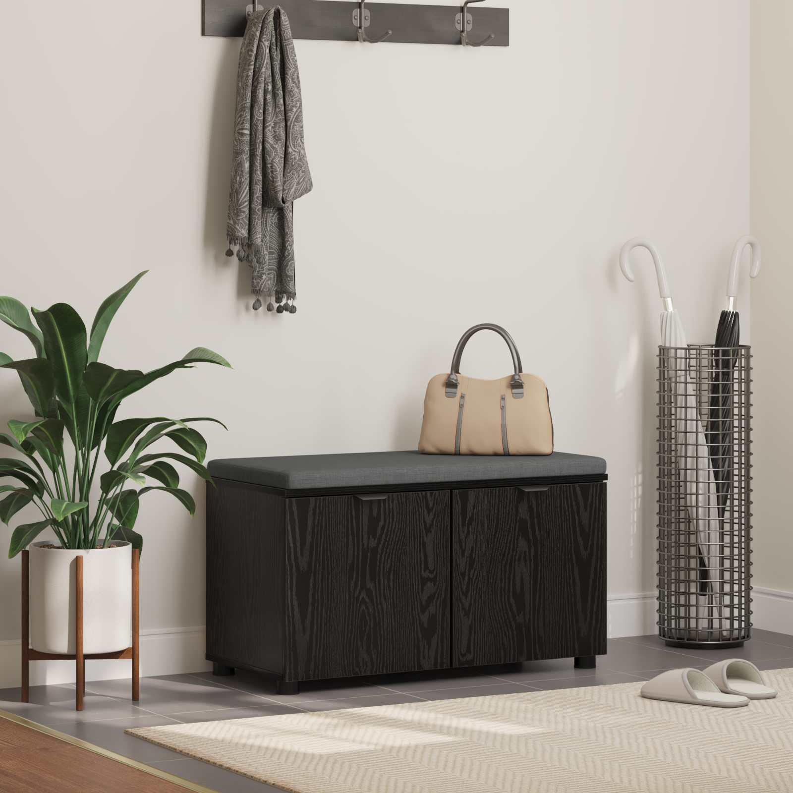 Hallbænk med pude med opbevaring Sort eg 80 x 38 x 46 cm