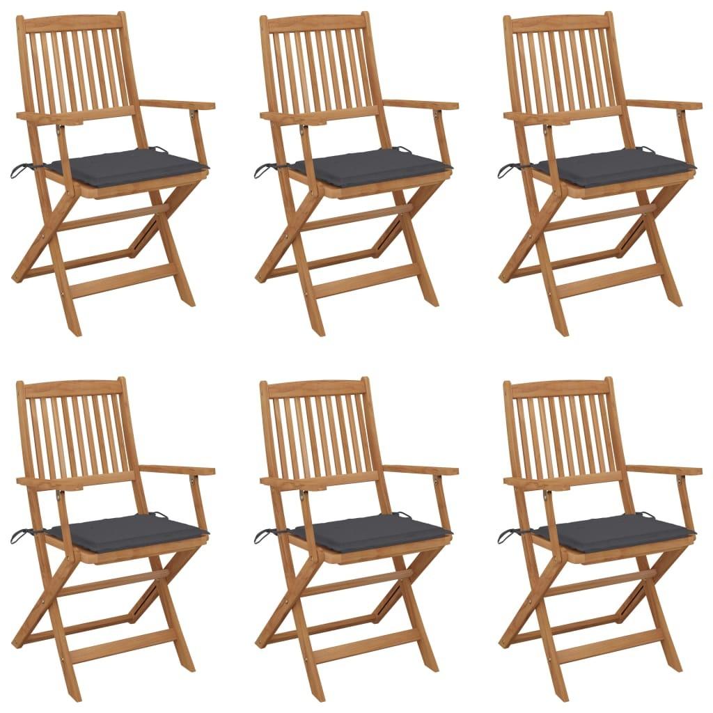 Foldbare havestole 6 stk. med hynder massivt akacietræ
