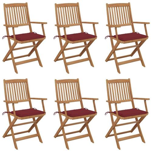 Foldbare havestole 6 stk. med hynder massivt akacietræ