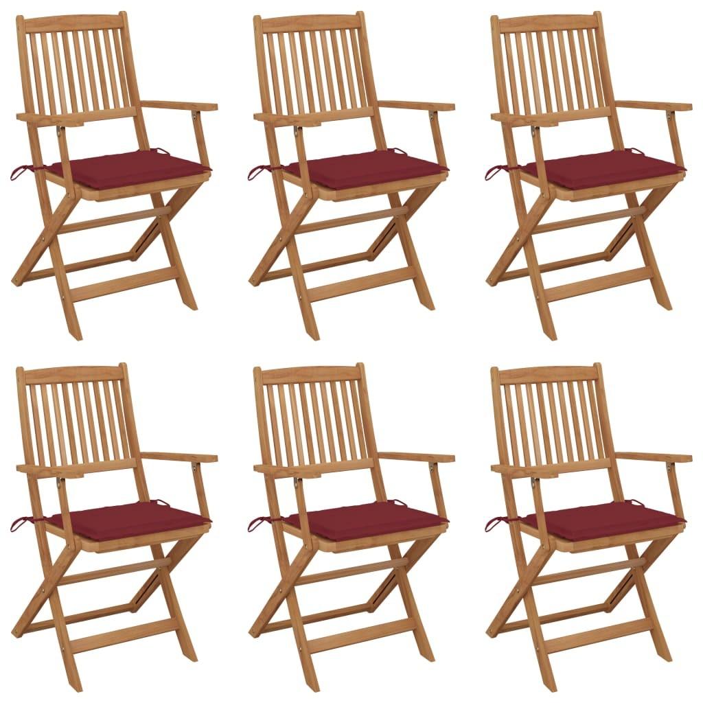 Foldbare havestole 6 stk. med hynder massivt akacietræ