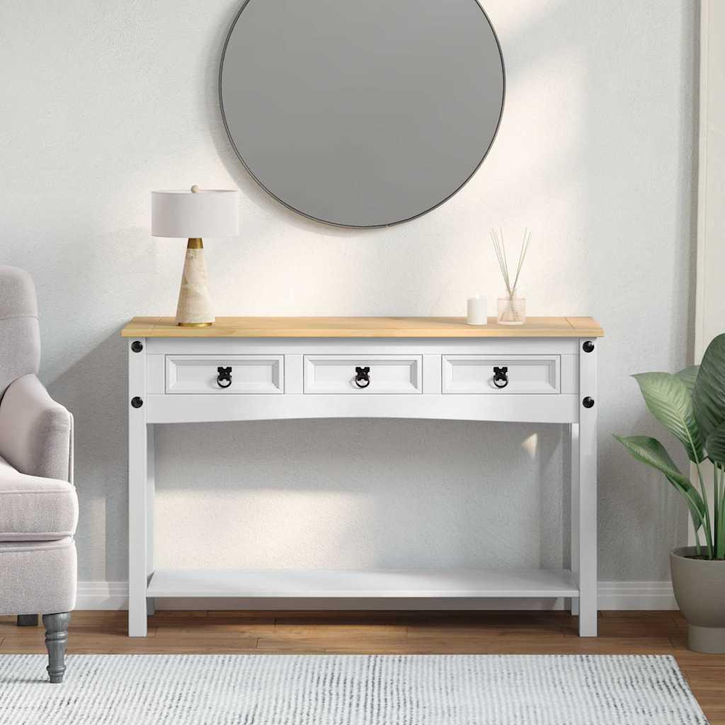 Endebord med skuffe Hvid 114 x 34,5 x 73 cm Massiv fyrretræ
