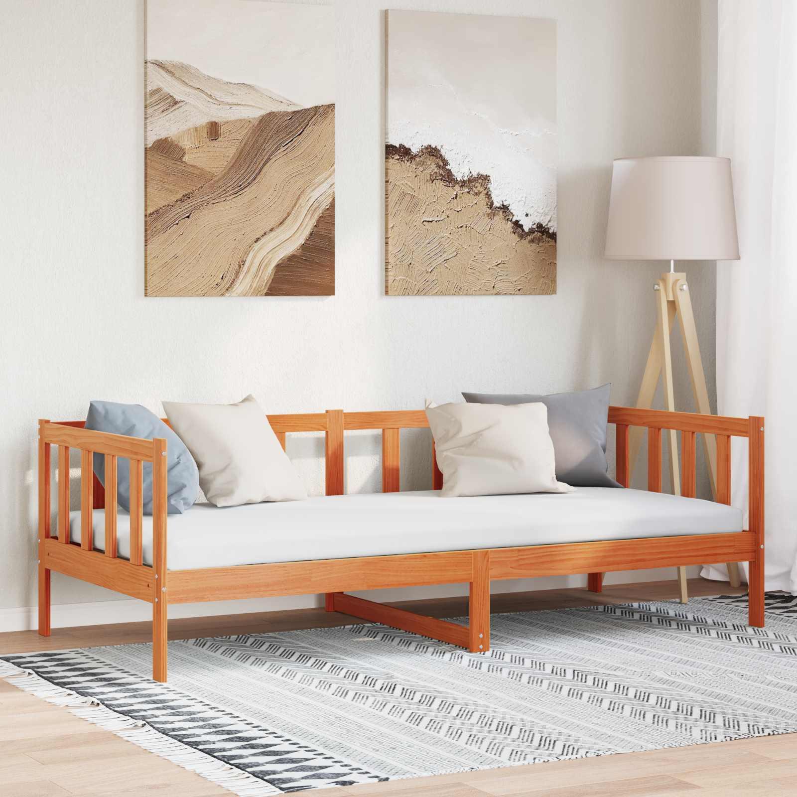 Sengestel med hovedgærde Voks brun 100 x 200 cm Massiv fyrretræ