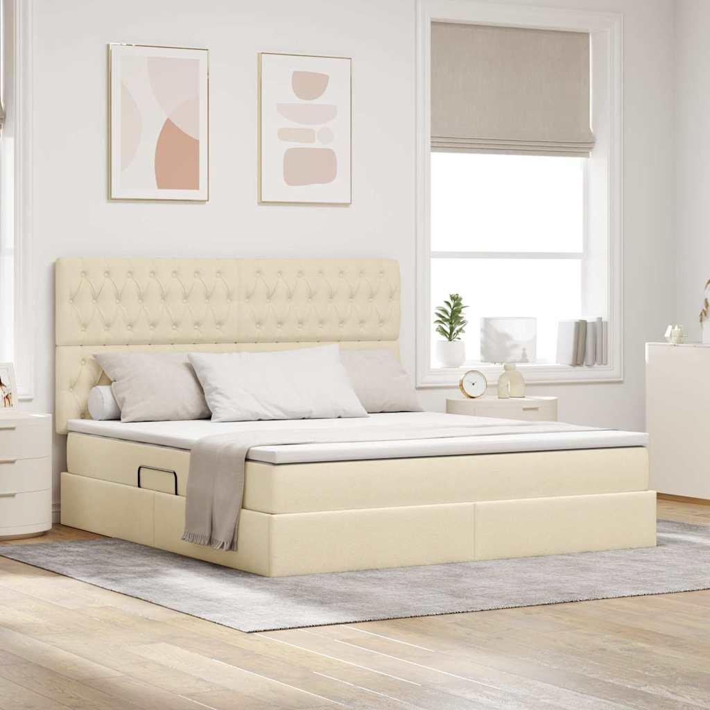 Seng med opbevaring og LED Creme 160 x 200 cm Polyester