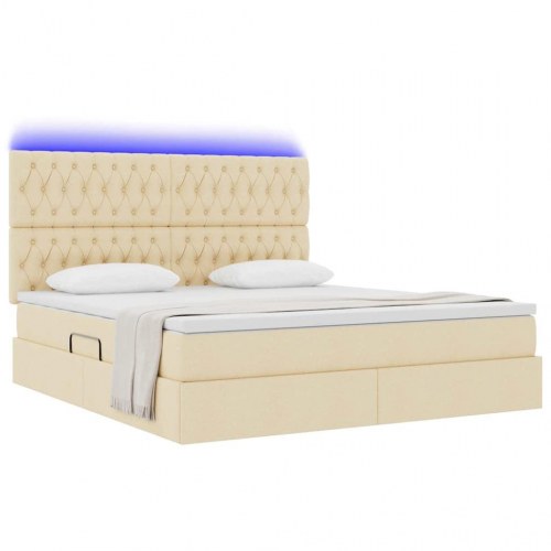 Seng med opbevaring og LED Creme 160 x 200 cm Polyester