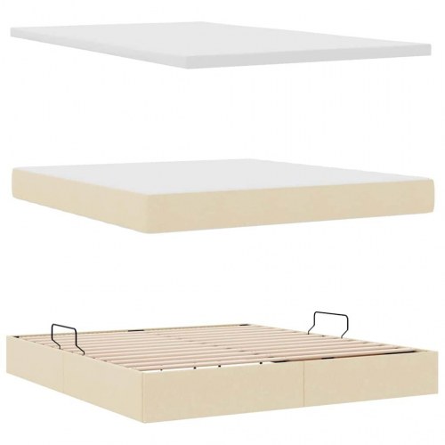 Seng med opbevaring og LED Creme 160 x 200 cm Polyester