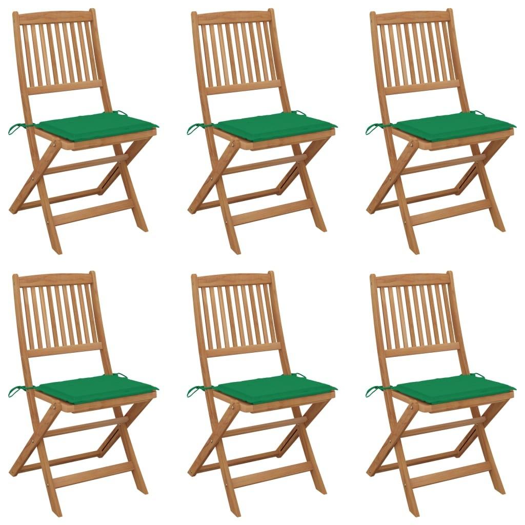 Foldbare havestole 6 stk. med hynder massivt akacietræ