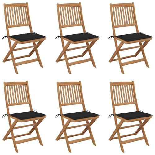 Foldbare havestole 6 stk. med hynder massivt akacietræ