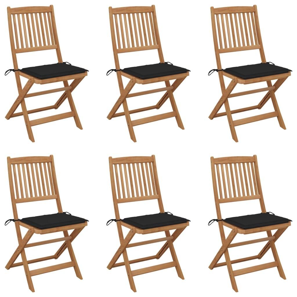 Foldbare havestole 6 stk. med hynder massivt akacietræ