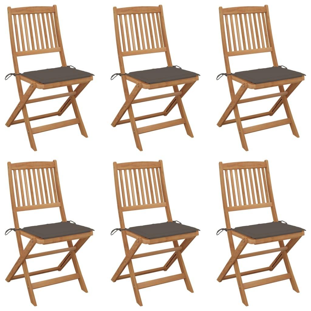 Foldbare havestole 6 stk. med hynder massivt akacietræ