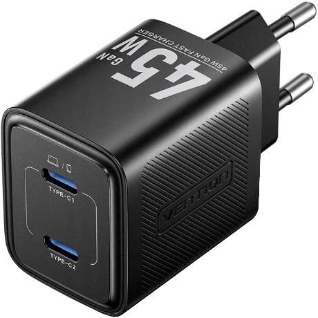Vention 45 W GaN-vægoplader med 2x USB-C – sort billede