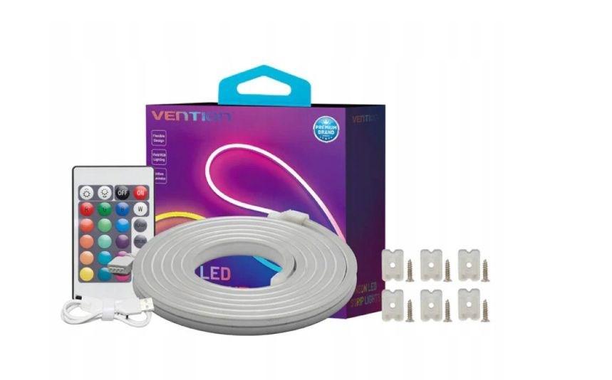 Vention silikone neon LED-bÃ¥nd med IR-fjernbetjening og 12 V strÃ¸mforsyning - 5 m