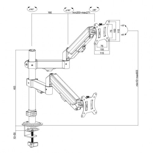 Maclean MC-136 dobbelt skærmholder med gasfjeder 17–32" – sort