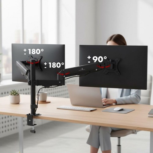 Maclean MC-136 dobbelt skærmholder med gasfjeder 17–32" – sort