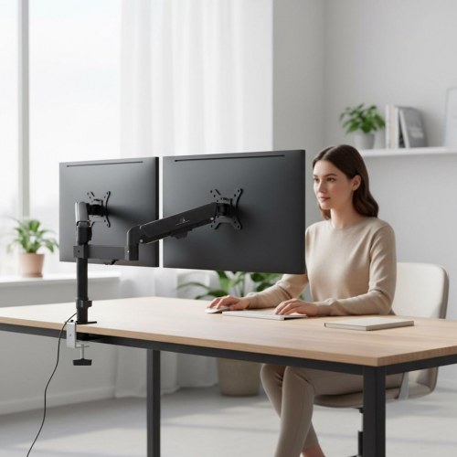 Maclean MC-136 dobbelt skærmholder med gasfjeder 17–32" – sort