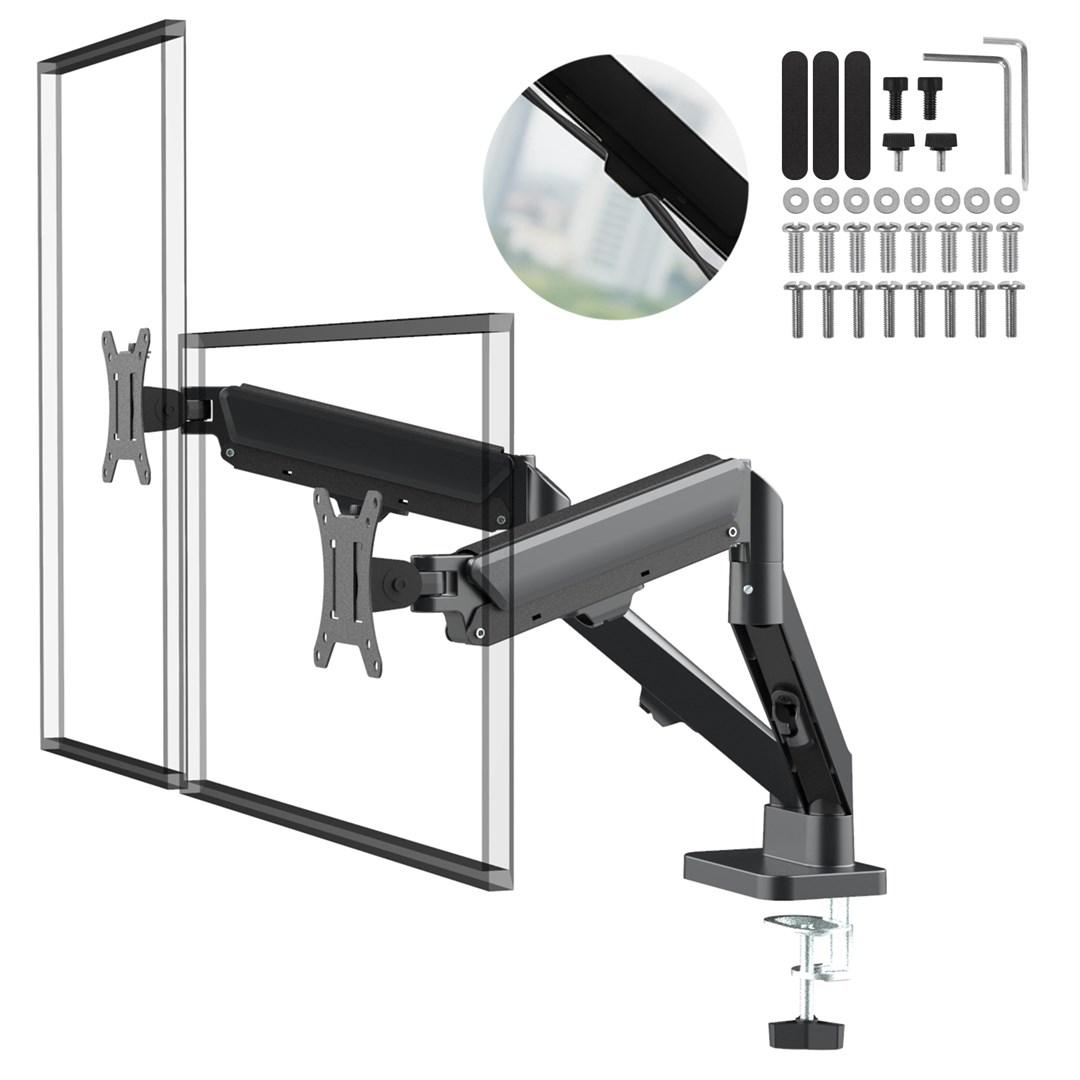 Maclean MC-134 dobbelt skærmarm med gasfjeder, 17"-32", sort