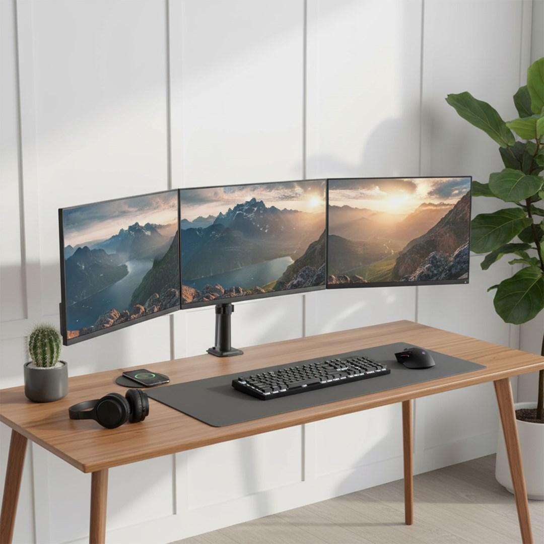 Maclean MC-137 3-skærms bordbeslag med gasfjeder, 17"-27", sort
