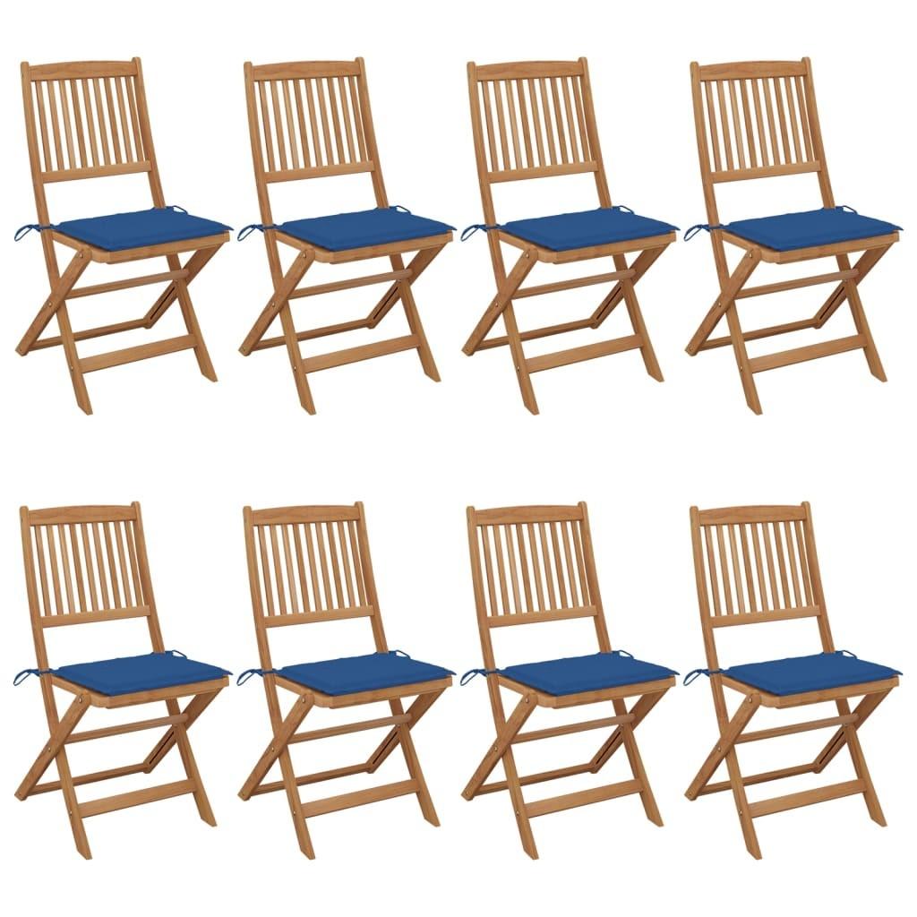 Foldbare havestole 8 stk. med hynder massivt akacietræ