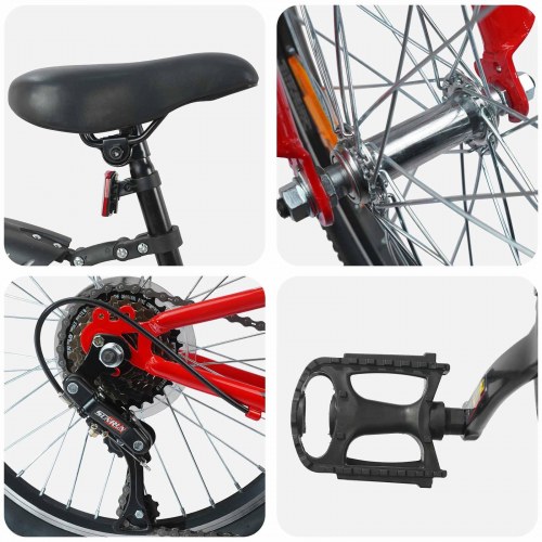 Børnecykel 24 tommer 6-Speed til 8-12 år Rød