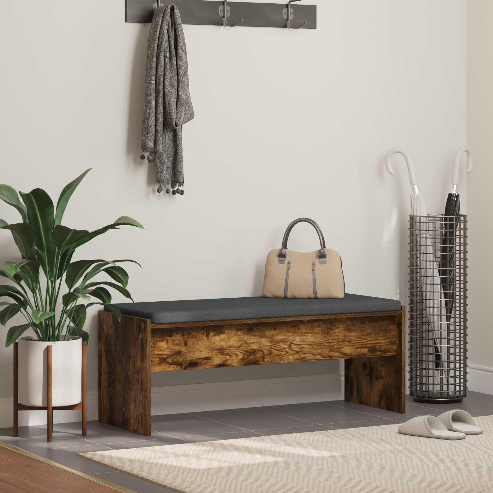 Hallbænk med pude - røget eg, 103 × 38 × 40 cm