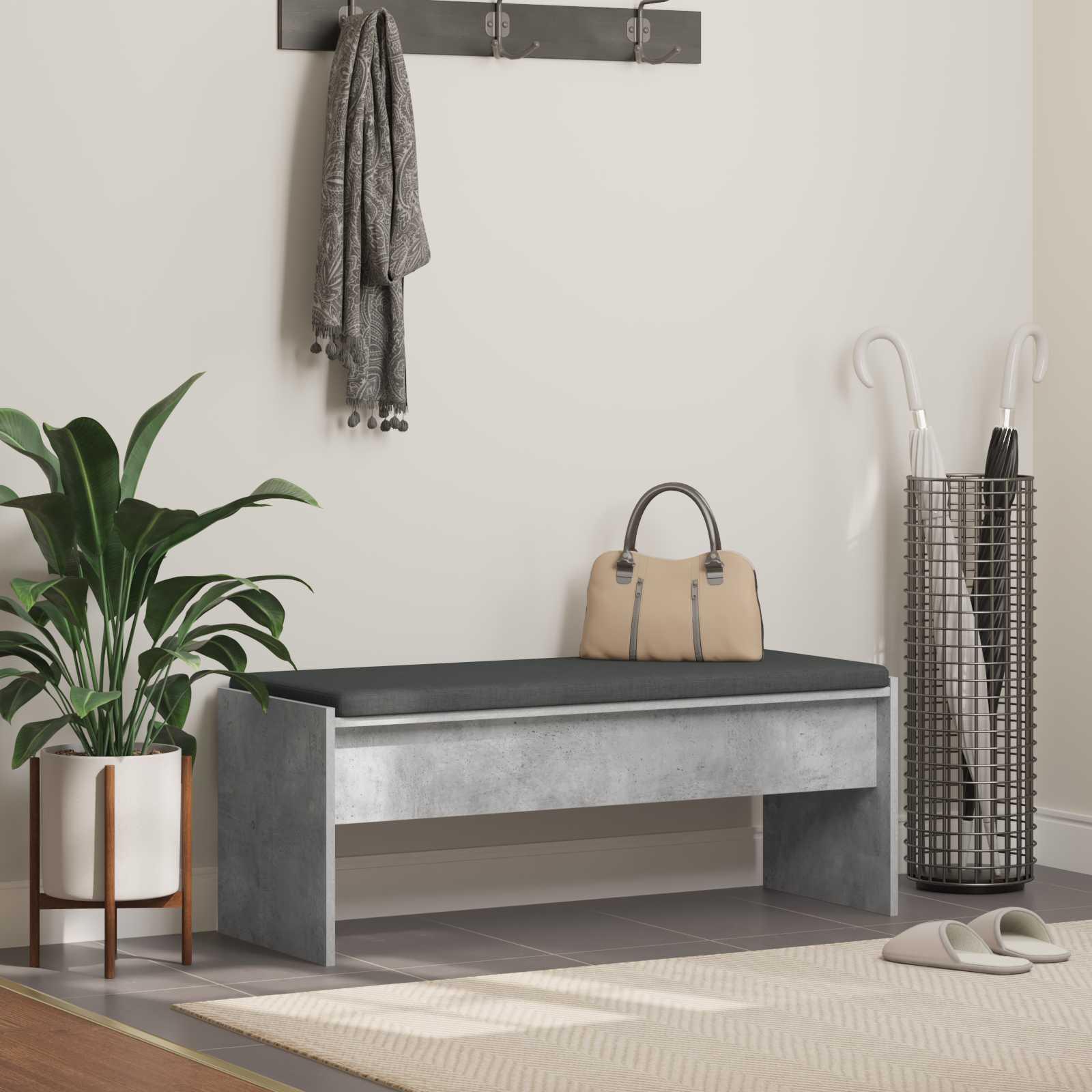 Hallbænk med pude - betongrå 103 × 38 × 40 cm