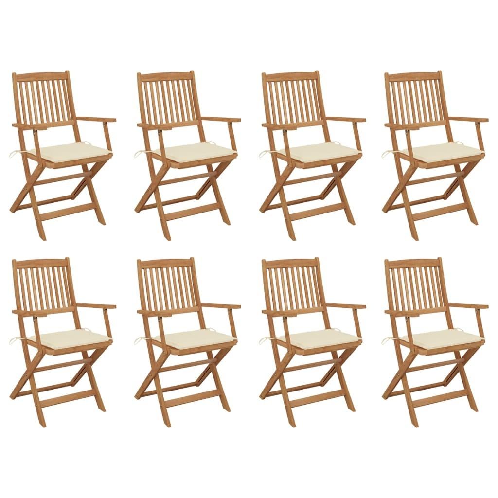 Foldbare Havestole Med Hynder Massivt Akacietræ - 8 / Creme