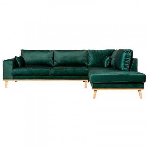Simone hjørnesofa med åben ende - højrevendt, grøn velour