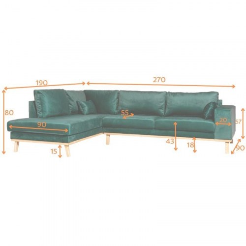 Simone hjørnesofa med åben ende – venstrevendt grøn velour