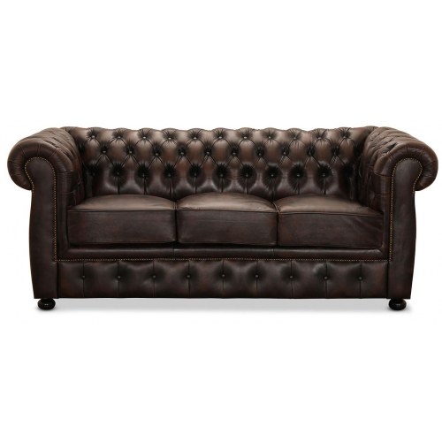 Liverpool Chesterfield sofasæt 3+2 pers. - brun ægte okselæder