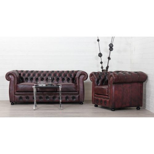 Liverpool Chesterfield 3-personers sofa - oxblod læder