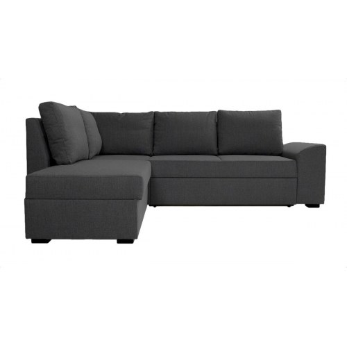 Hjørnesovesofa venstrevendt med open-end – grå stof, sengeudtræk og opbevaring