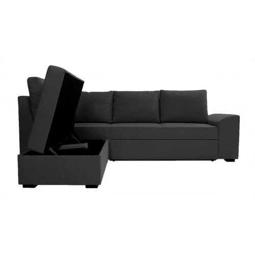 Hjørnesovesofa venstrevendt med open-end – grå stof, sengeudtræk og opbevaring