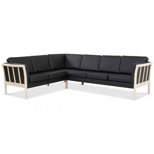 Dragør vendbar tremmesofa hjørnesofa – sort bonded læder
