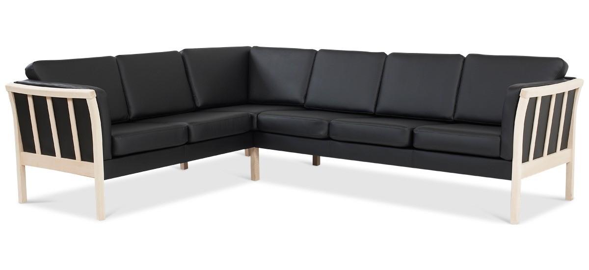 Dragør vendbar tremmesofa hjørnesofa – sort bonded læder