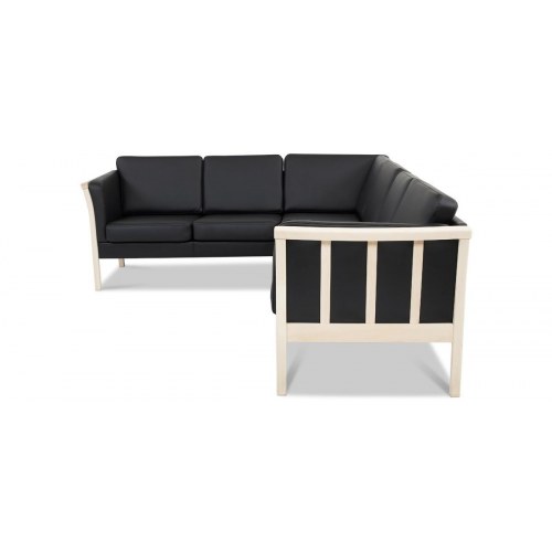 Dragør vendbar tremmesofa hjørnesofa – sort bonded læder