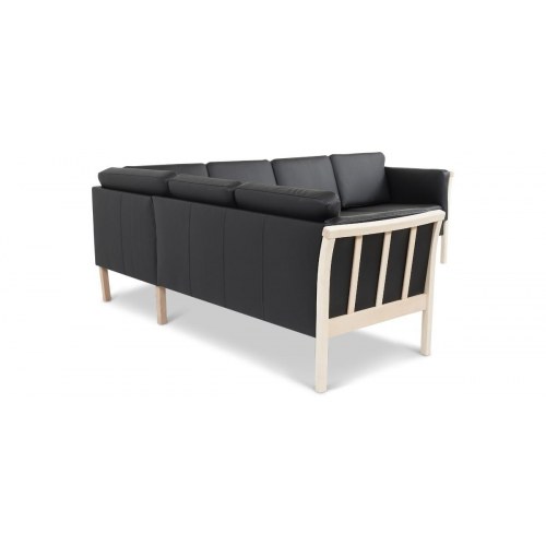 Dragør vendbar tremmesofa hjørnesofa – sort bonded læder