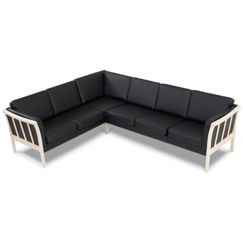 Dragør vendbar tremmesofa hjørnesofa – sort bonded læder