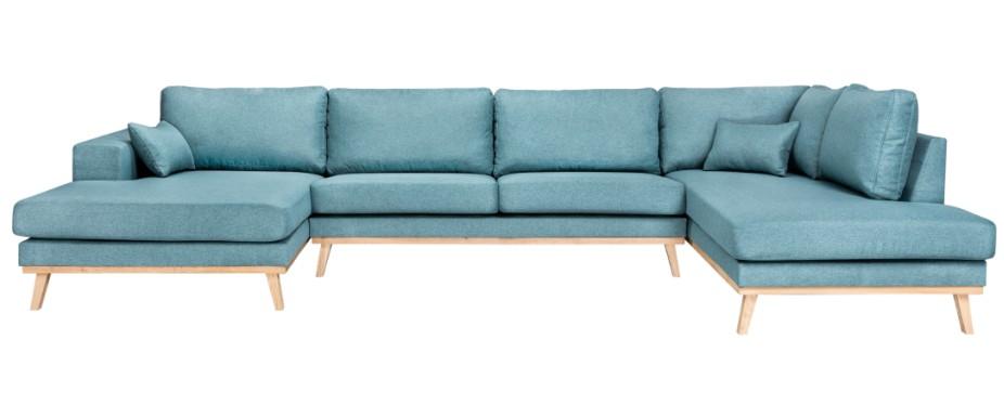 Simone U-sofa venstrevendt – blå stof, Rino 37
